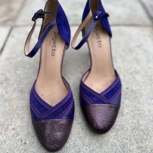 Repetto Two-Tone Cap-Toe Ankle Strap Pumps